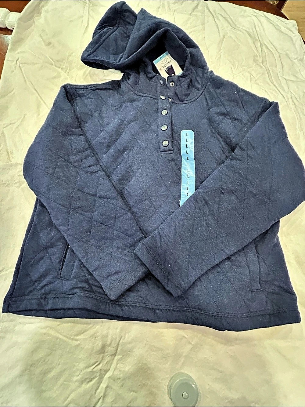Lands' End Quilted Pullover Blue Large NWT